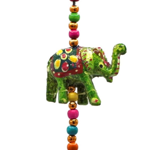 dekorative Elefantengirlande mit 5 Elefanten aus Holz, bunt mit Glocke