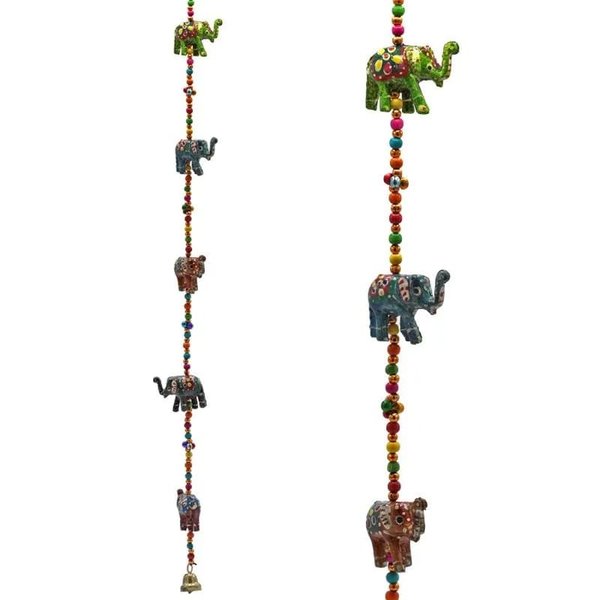 dekorative Elefantengirlande mit 5 Elefanten aus Holz, bunt mit Glocke