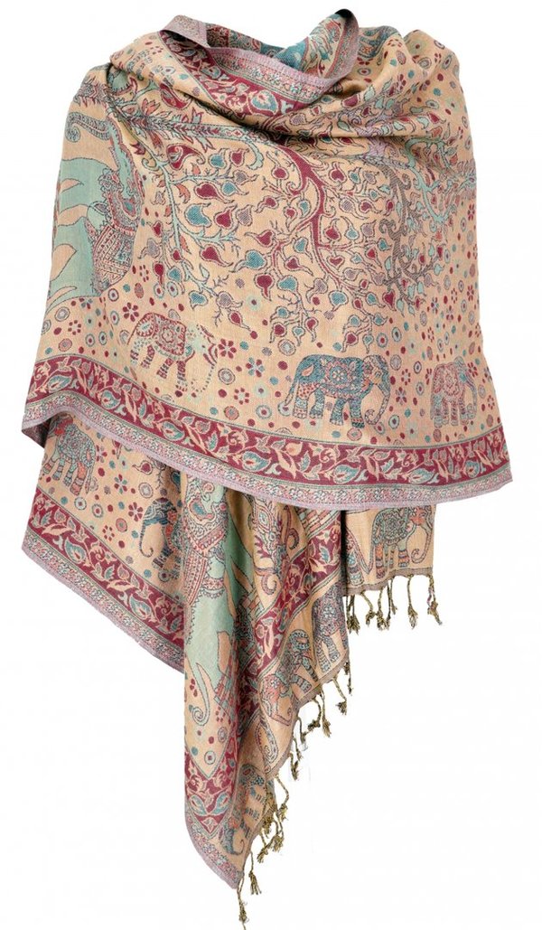 Pashmina-Schal mit traditionellem Elefantenmuster - in 2 verschiedenen Farben