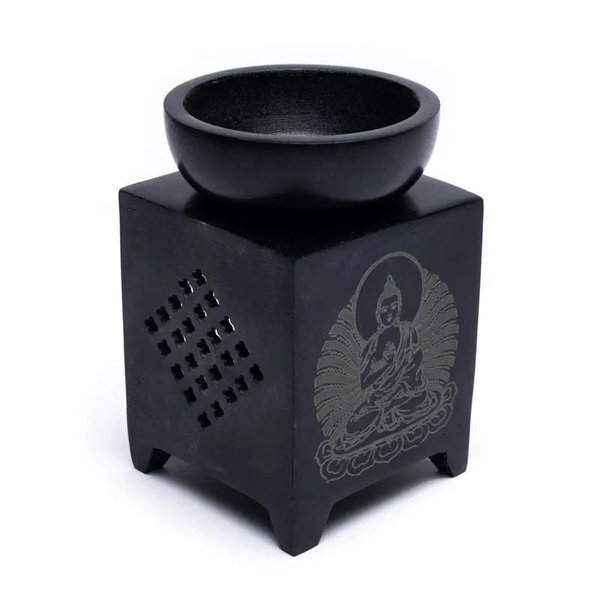 Speckstein-Duftlampe "Buddha", schwarz